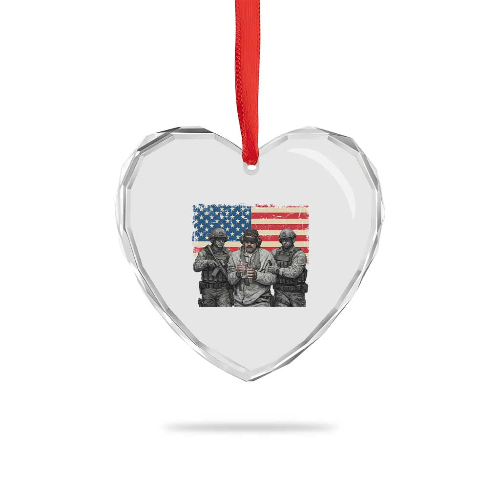 Captured Dictator Maduro Heart Crystal Glass Ornament Special Forces Justice Operation American Flag - Wonder Print Shop