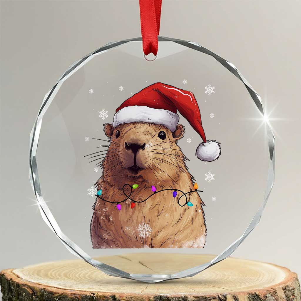 Capybara Christmas Crystal Glass Ornament Funny Santa Capy Meme Xmas Vibe TS02