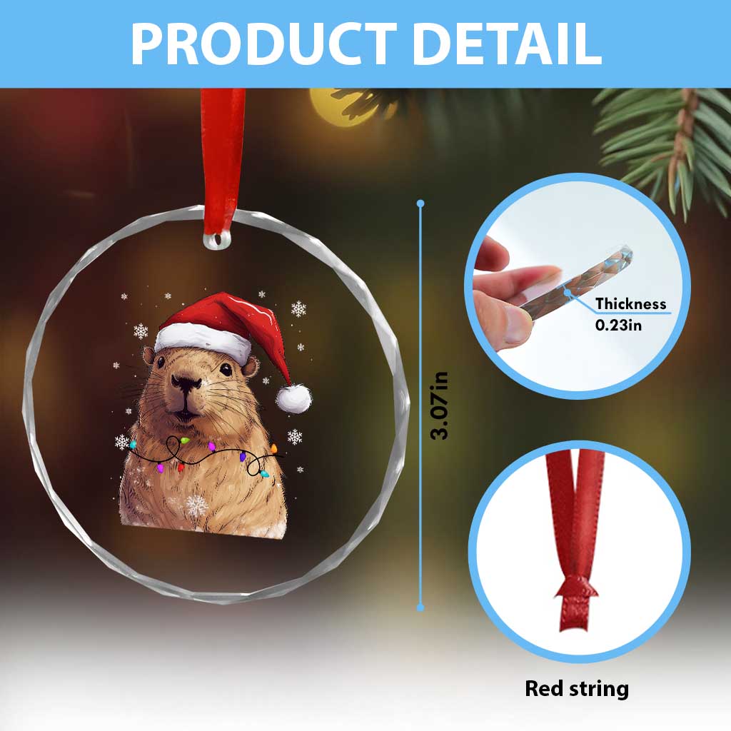 Capybara Christmas Crystal Glass Ornament Funny Santa Capy Meme Xmas Vibe TS02