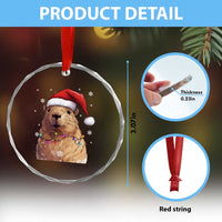 Capybara Christmas Crystal Glass Ornament Funny Santa Capy Meme Xmas Vibe TS02