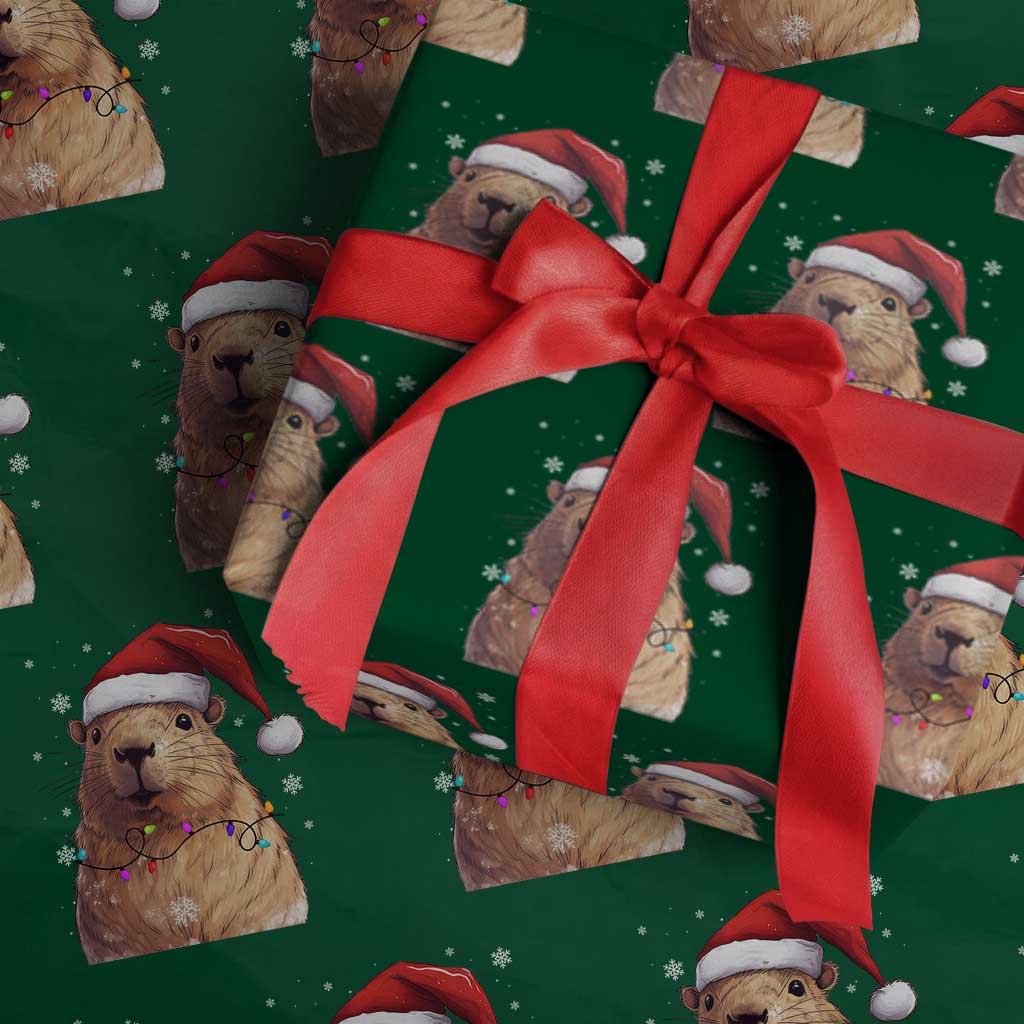 Capybara Christmas Wrapping Paper Roll Funny Santa Capy Meme Xmas Vibe