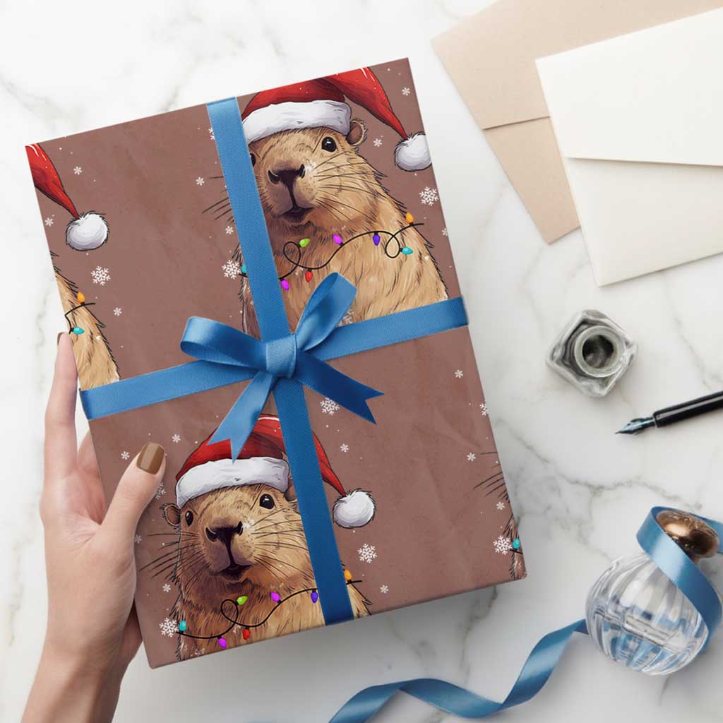 Capybara Christmas Wrapping Paper Roll Funny Santa Capy Meme Xmas Vibe
