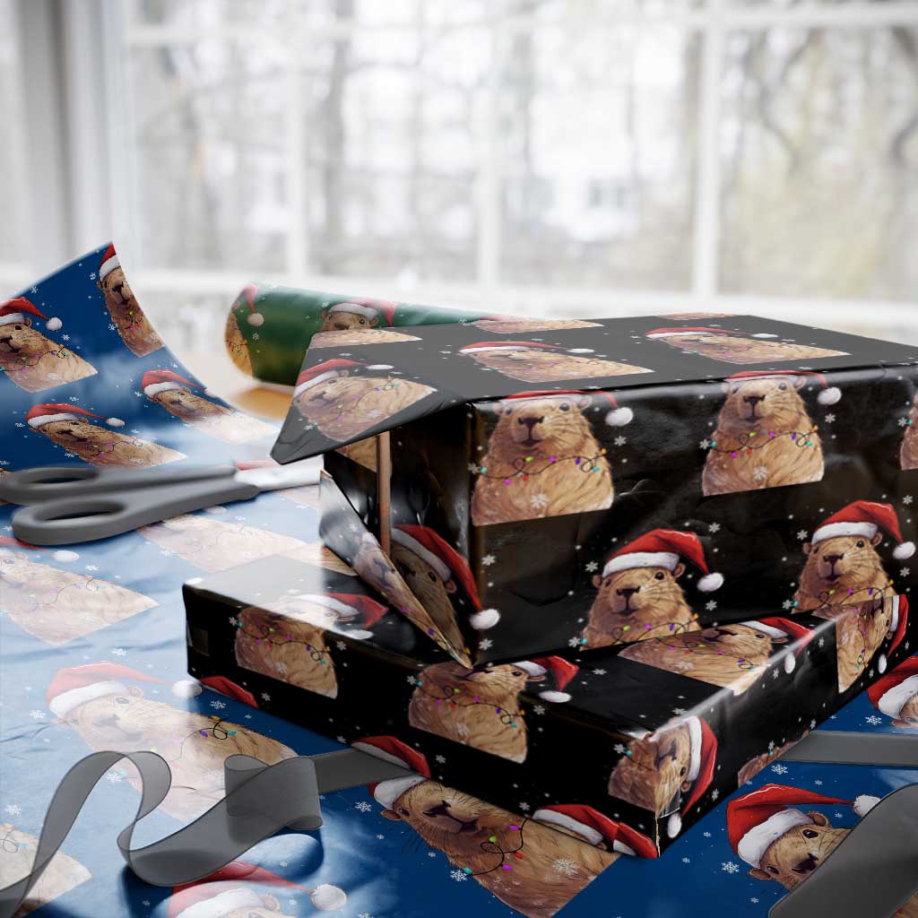 Capybara Christmas Wrapping Paper Roll Funny Santa Capy Meme Xmas Vibe
