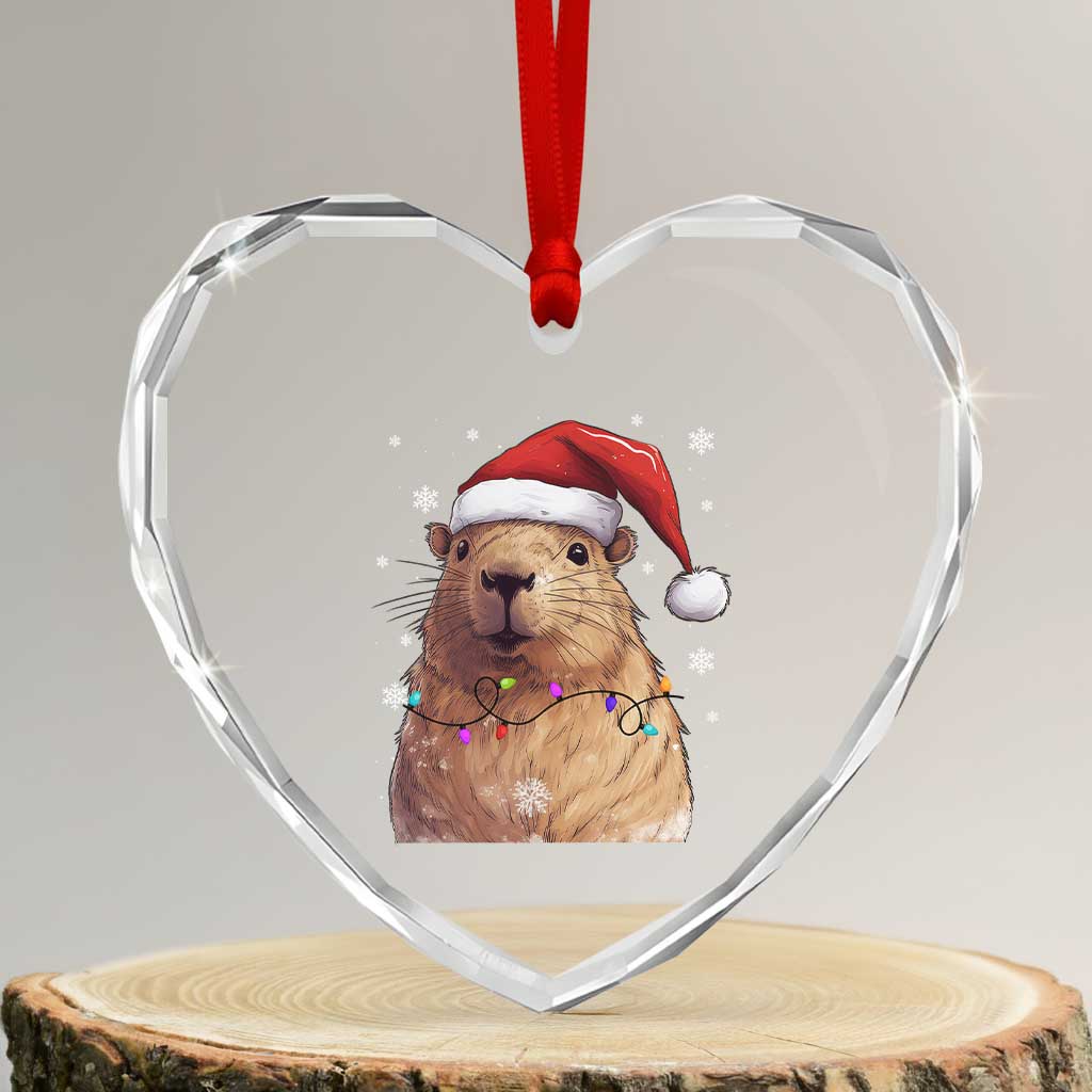 Capybara Christmas Heart Crystal Glass Ornament Funny Santa Capy Meme Xmas Vibe - Wonder Print Shop