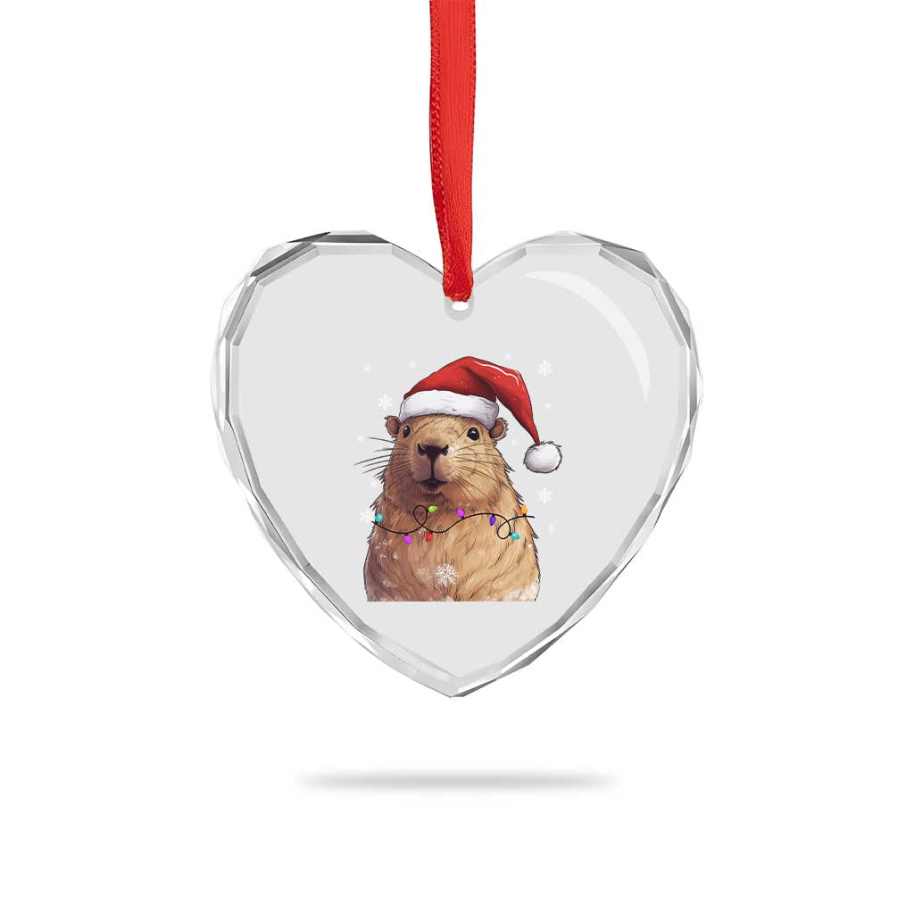 Capybara Christmas Heart Crystal Glass Ornament Funny Santa Capy Meme Xmas Vibe - Wonder Print Shop