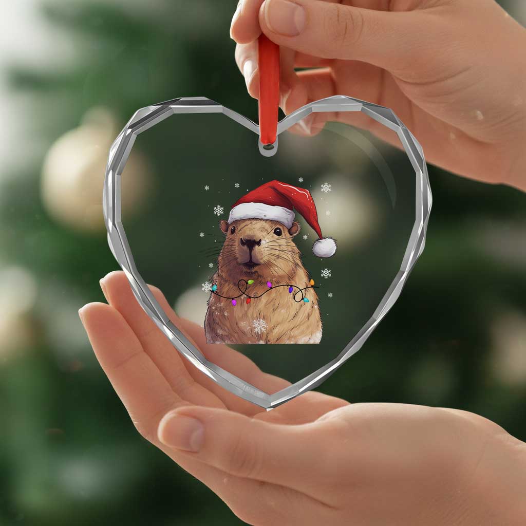 Capybara Christmas Heart Crystal Glass Ornament Funny Santa Capy Meme Xmas Vibe - Wonder Print Shop
