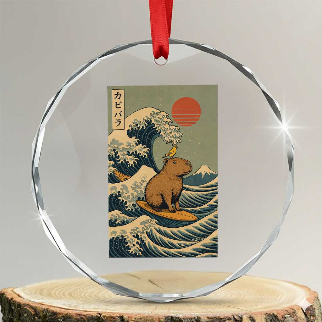 Capybara Surfing Japanese Crystal Glass Ornament Vintage Great Wave Off Kanagawa Anime Kawaii - Wonder Print Shop