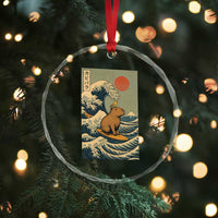 Capybara Surfing Japanese Crystal Glass Ornament Vintage Great Wave Off Kanagawa Anime Kawaii - Wonder Print Shop