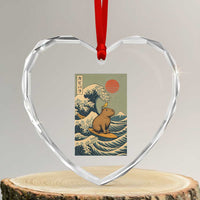 Capybara Surfing Japanese Heart Crystal Glass Ornament Vintage Great Wave Off Kanagawa Anime Kawaii - Wonder Print Shop