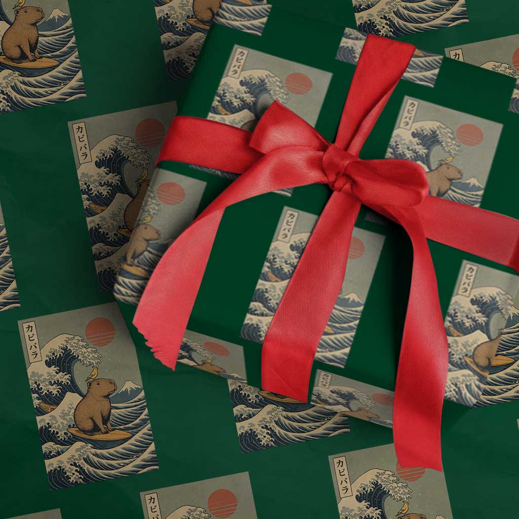 Capybara Surfing Japanese Wrapping Paper Roll Vintage Great Wave Off Kanagawa Anime Kawaii - Wonder Print Shop