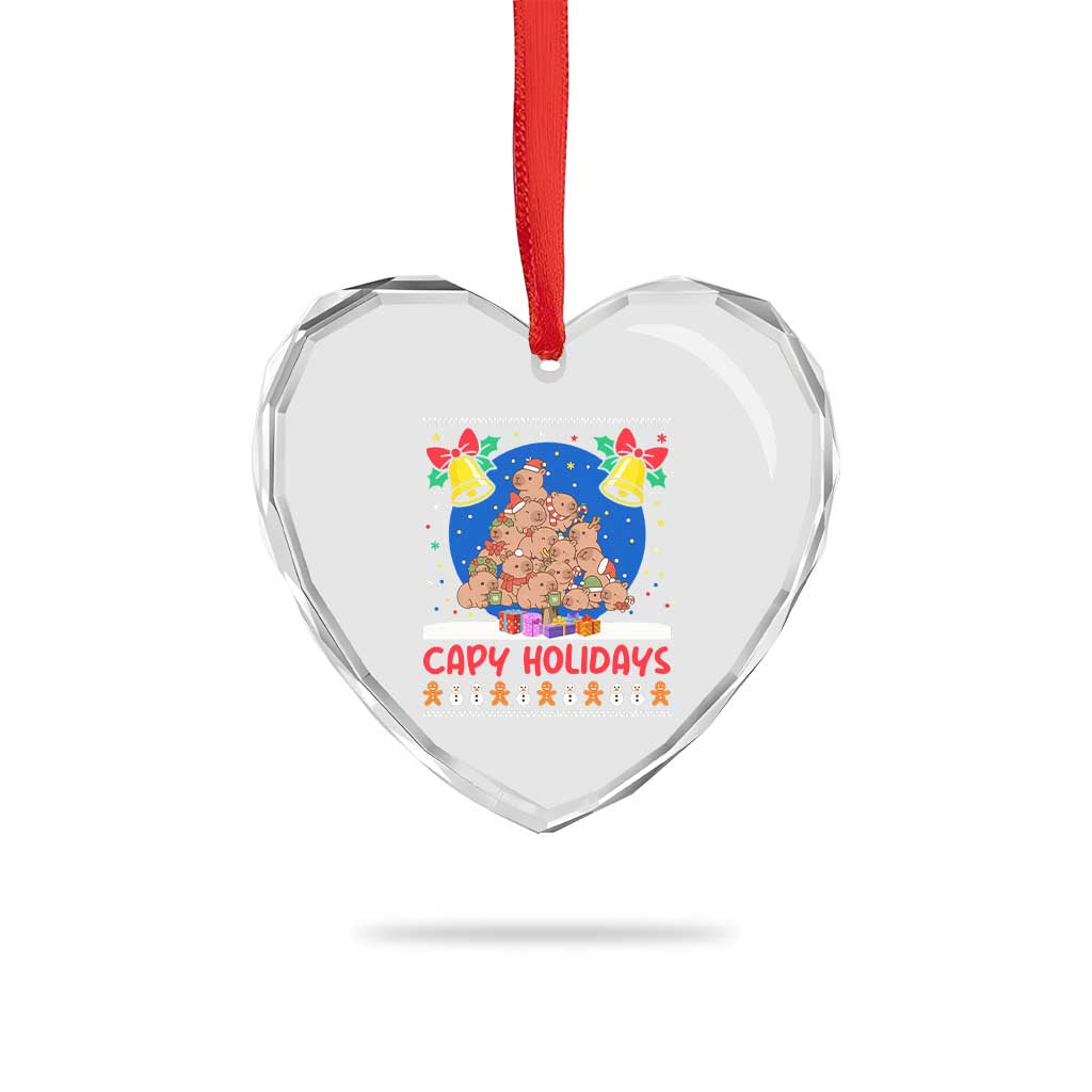 Capybara Xmas Tree Heart Crystal Glass Ornament Funny Capy Holidays Gift - Wonder Print Shop