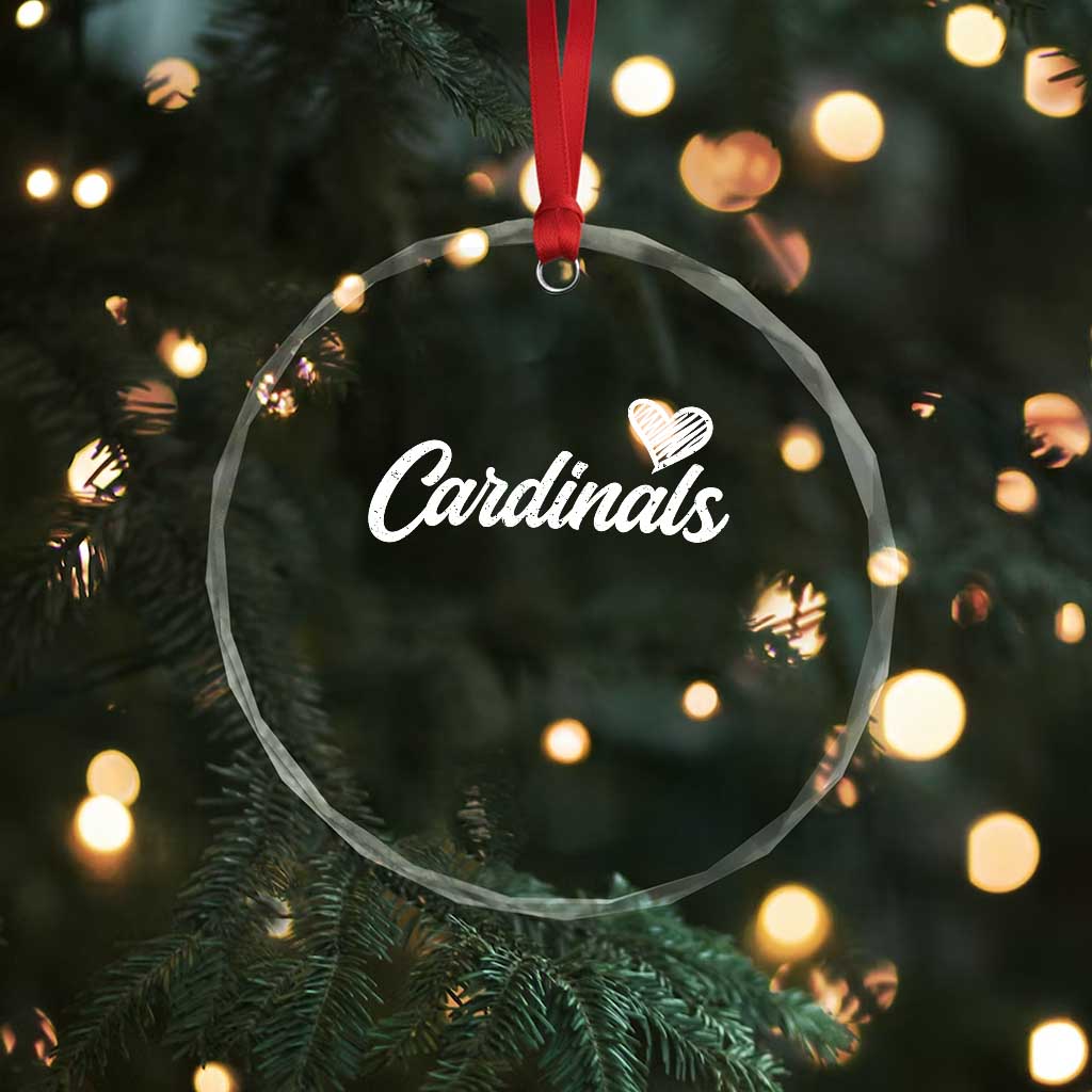 Cardinal Lovers Crystal Glass Ornament Vintage Script Heart Graphic