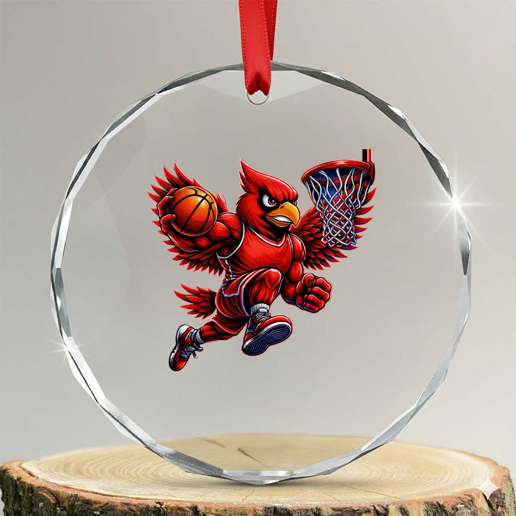 Cardinal Playing Basketball Graphic Crystal Glass Ornament Dunk Mascot Sports Fan Gift