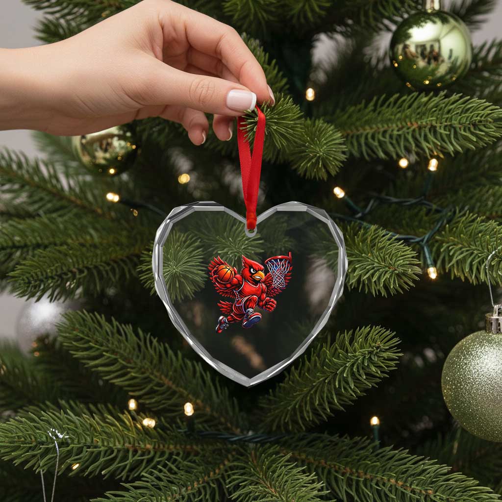 Cardinal Playing Basketball Graphic Heart Crystal Glass Ornament Dunk Mascot Sports Fan Gift