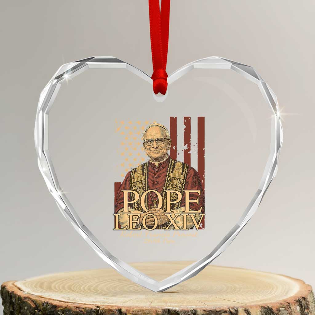 Cardinal Pope Leo XIV Heart Crystal Glass Ornament 267th Robert Francis Prevost American Flag - Wonder Print Shop