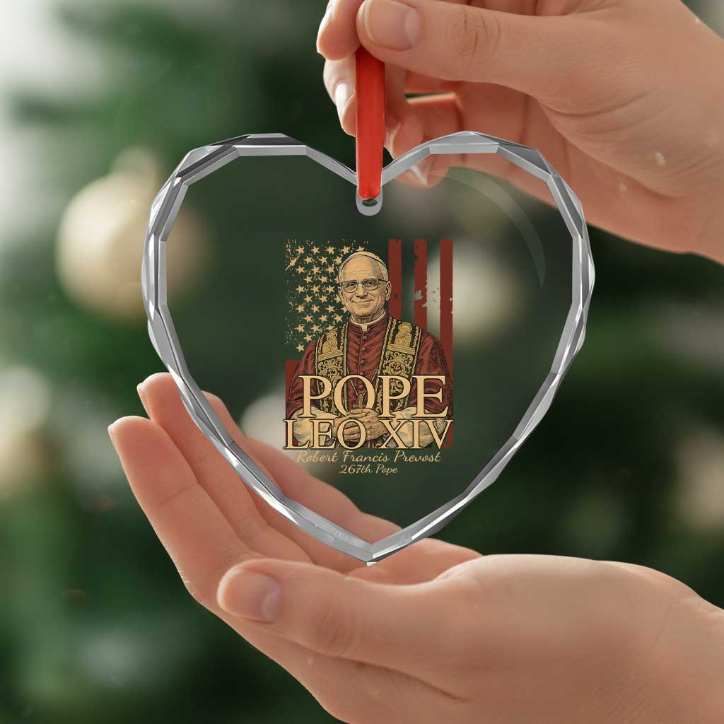 Cardinal Pope Leo XIV Heart Crystal Glass Ornament 267th Robert Francis Prevost American Flag - Wonder Print Shop