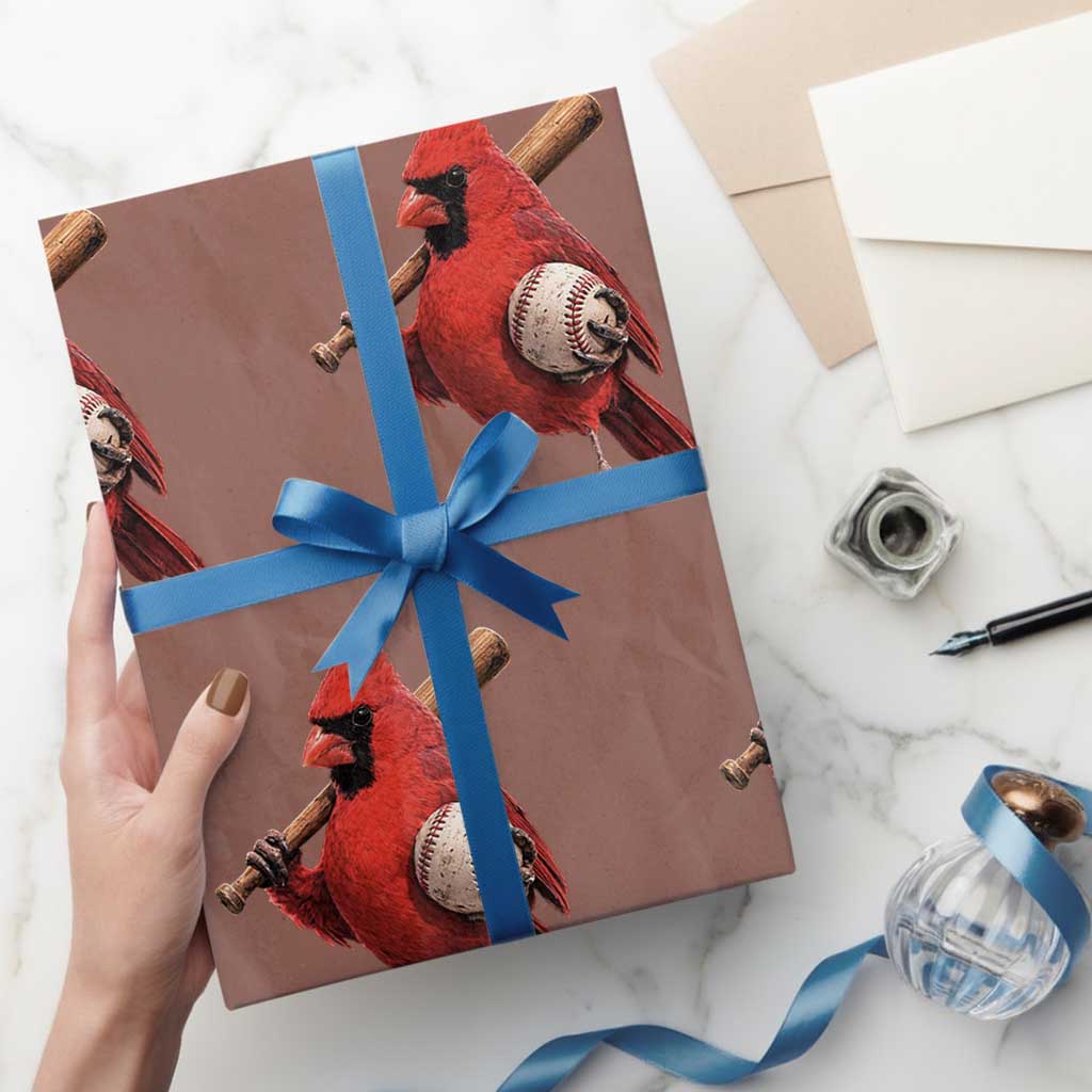 Cardinals Baseball Player Wrapping Paper Roll Retro STL Redbird Fan Bird Mascot Baseball
