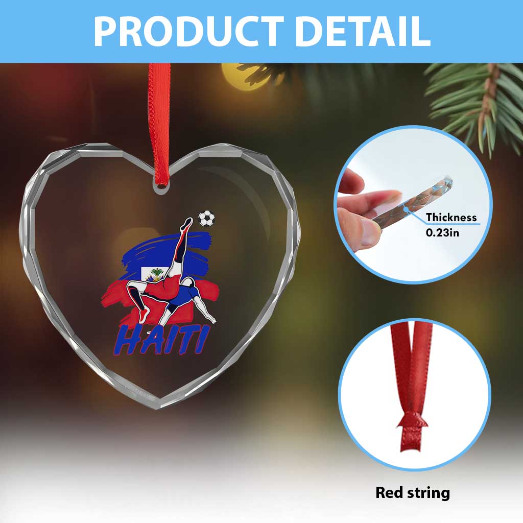 Caribbean Soccer Lover Gift Heart Crystal Glass Ornament Haitian Heritage Pride