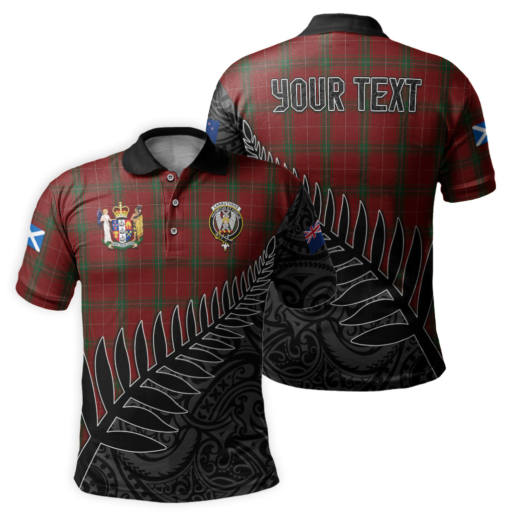 carruthers-tartan-family-crest-golf-shirt-with-fern-leaves-and-coat-of-arm-of-new-zealand-personalized-your-name-scottish-tatan-polo-shirt