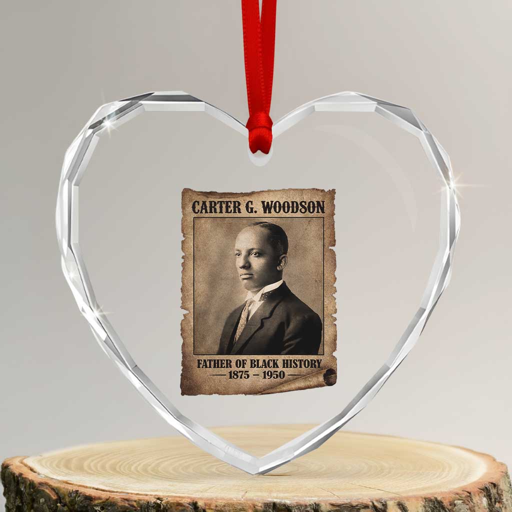Carter G Woodson Heart Crystal Glass Ornament Father Of Black History Month Old Paper Graphic