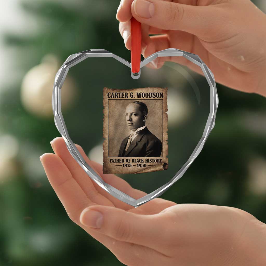 Carter G Woodson Heart Crystal Glass Ornament Father Of Black History Month Old Paper Graphic