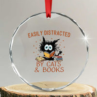 Cat and Book Lover Crystal Glass Ornament Easily Distracted By Cats And Books Funny Black Cat Meme TS02
