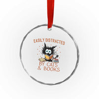 Cat and Book Lover Crystal Glass Ornament Easily Distracted By Cats And Books Funny Black Cat Meme TS02