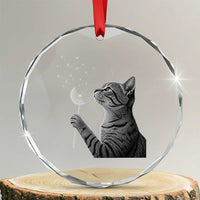 Cat Blowing Dandelion Crystal Glass Ornament Kitten Making A Wish Nature Art