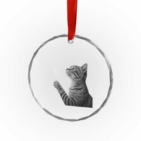 Cat Blowing Dandelion Crystal Glass Ornament Kitten Making A Wish Nature Art