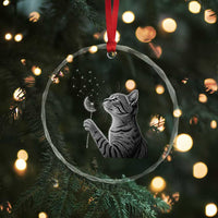Cat Blowing Dandelion Crystal Glass Ornament Kitten Making A Wish Nature Art
