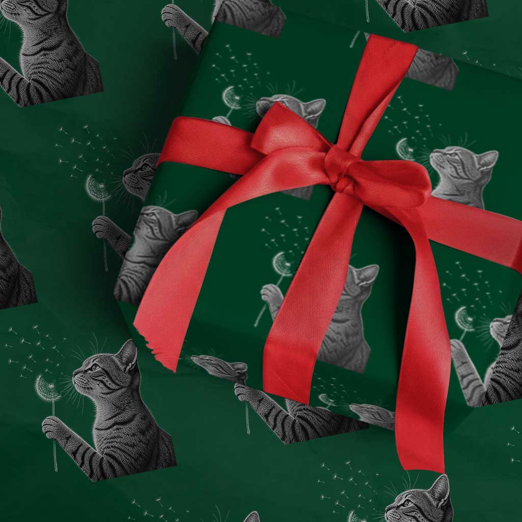 Cat Blowing Dandelion Wrapping Paper Roll Kitten Making A Wish Nature Art