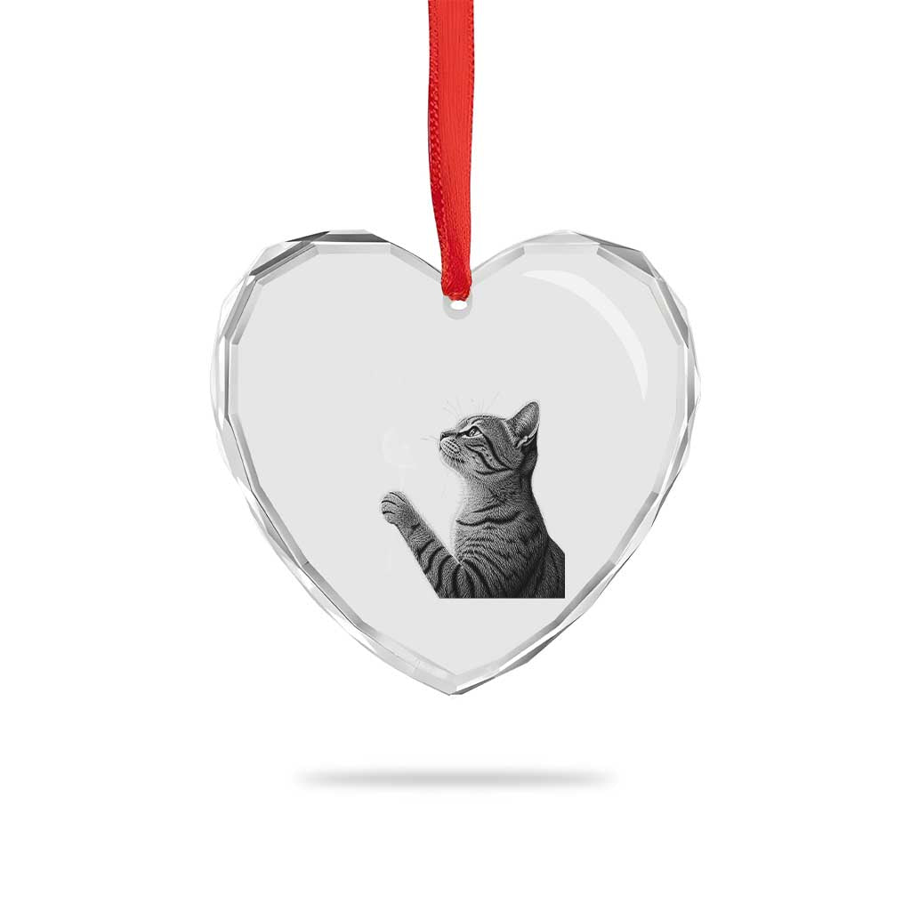 Cat Blowing Dandelion Heart Crystal Glass Ornament Kitten Making A Wish Nature Art