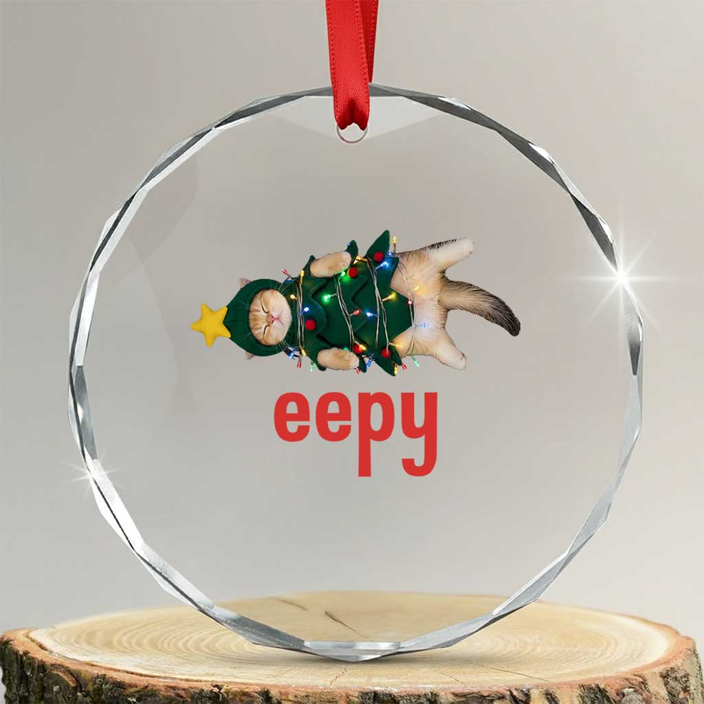 Cat Christmas Meme Crystal Glass Ornament Eepy Kitten Silly Sleepy - Wonder Print Shop