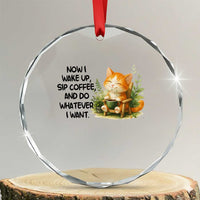 Cat Coffee Lover Crystal Glass Ornament Now I Wake Up Sip Coffee And Do Whatever I Want TS12