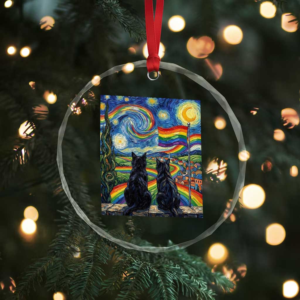 Cat Gay Pride Crystal Glass Ornament Starry Night Style LGBTQ Pride Support