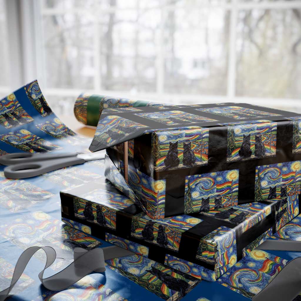 Cat Gay Pride Wrapping Paper Roll Starry Night Style LGBTQ Pride Support