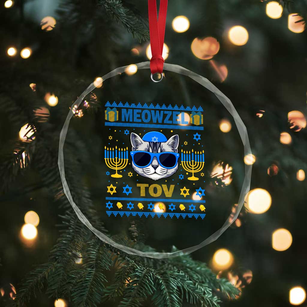 Cat Hanukkah Crystal Glass Ornament Meowzel Tov Jewish Cat Owner Ugly Chanukah - Wonder Print Shop