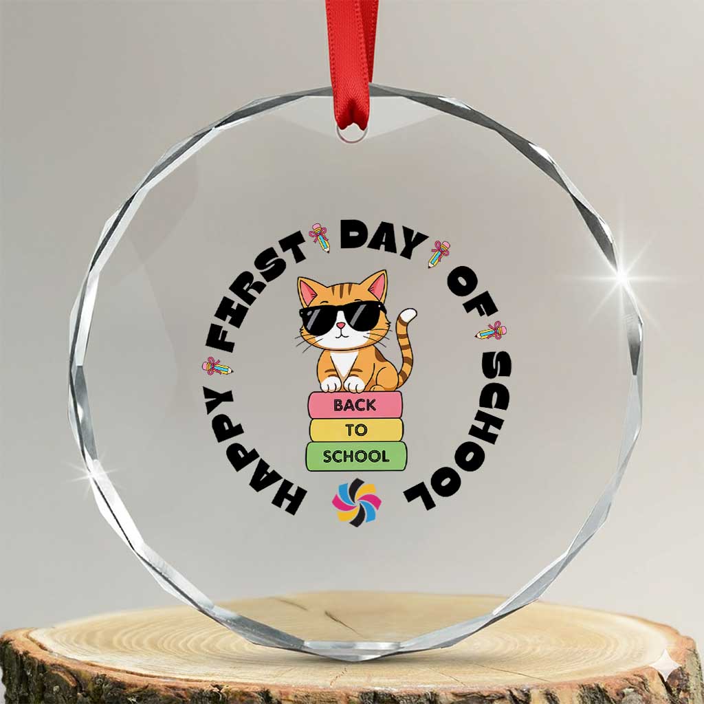 Cat Happy First Day Of School Crystal Glass Ornament Back To School Gift For Kids TS12