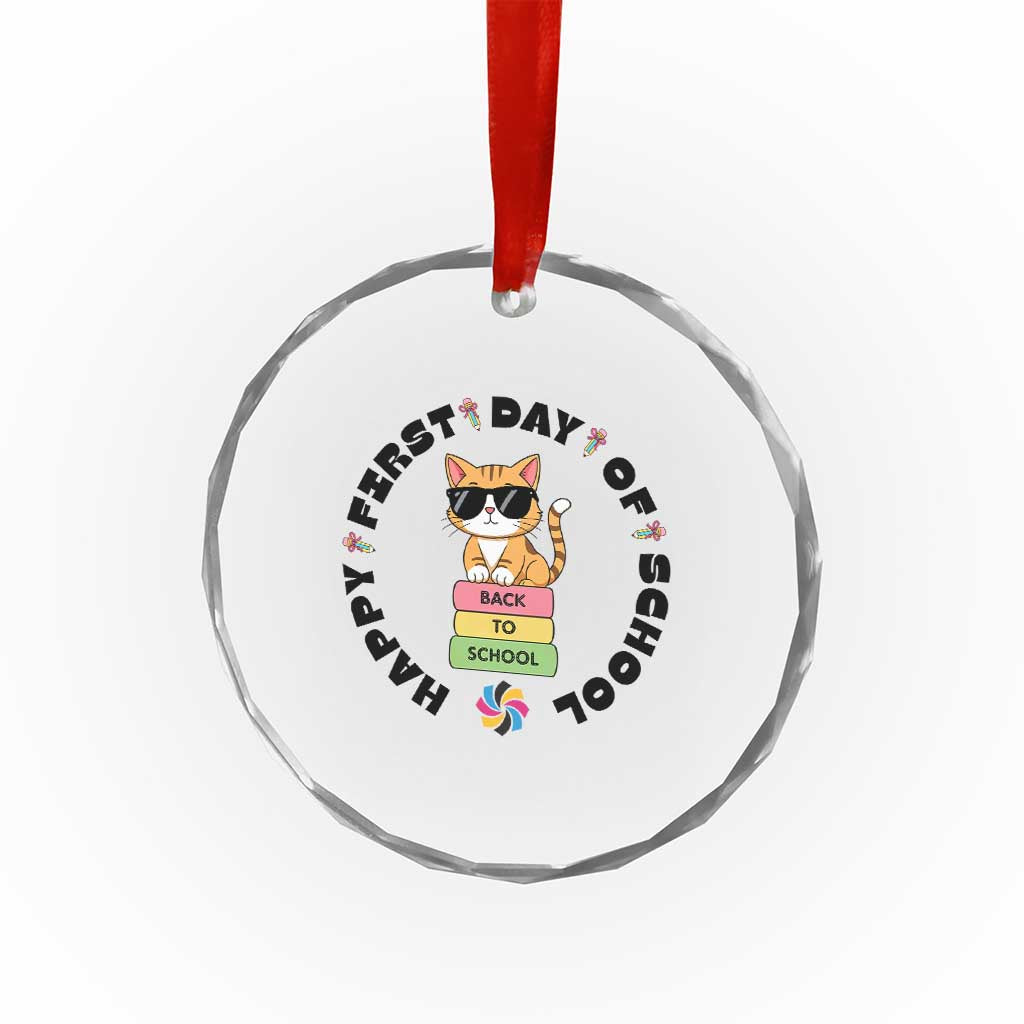 Cat Happy First Day Of School Crystal Glass Ornament Back To School Gift For Kids TS12