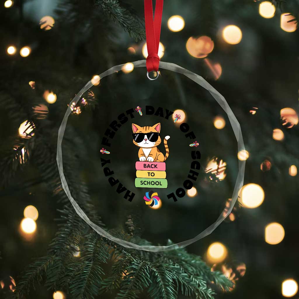 Cat Happy First Day Of School Crystal Glass Ornament Back To School Gift For Kids TS12
