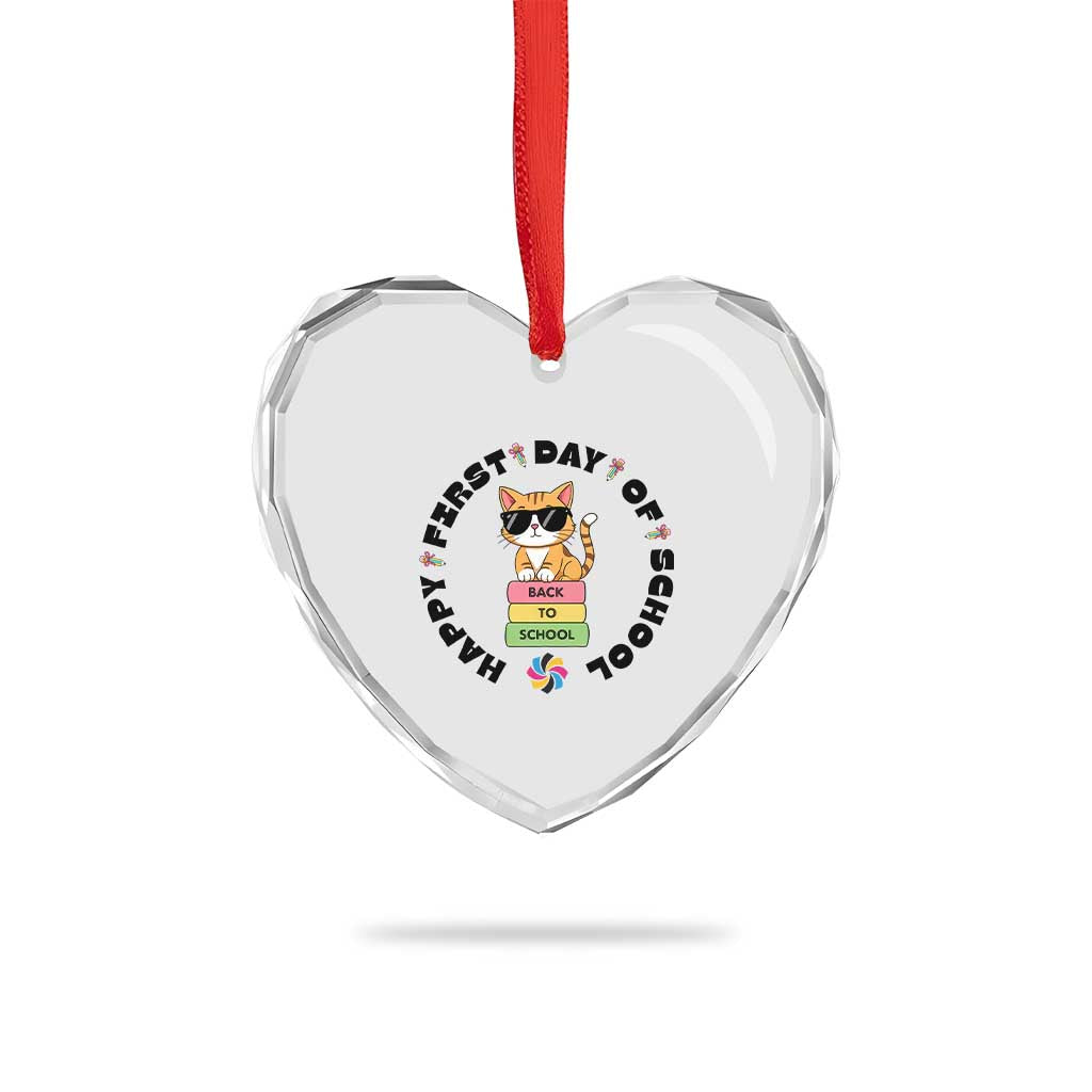 Cat Happy First Day Of School Heart Crystal Glass Ornament Back To School Gift For Kids - Wonder Print Shop