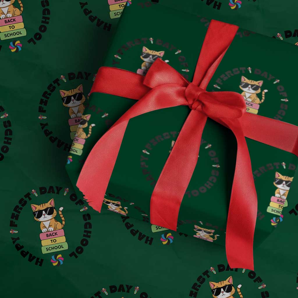 Cat Happy First Day Of School Wrapping Paper Roll Back To School Gift For Kids - Wonder Print Shop