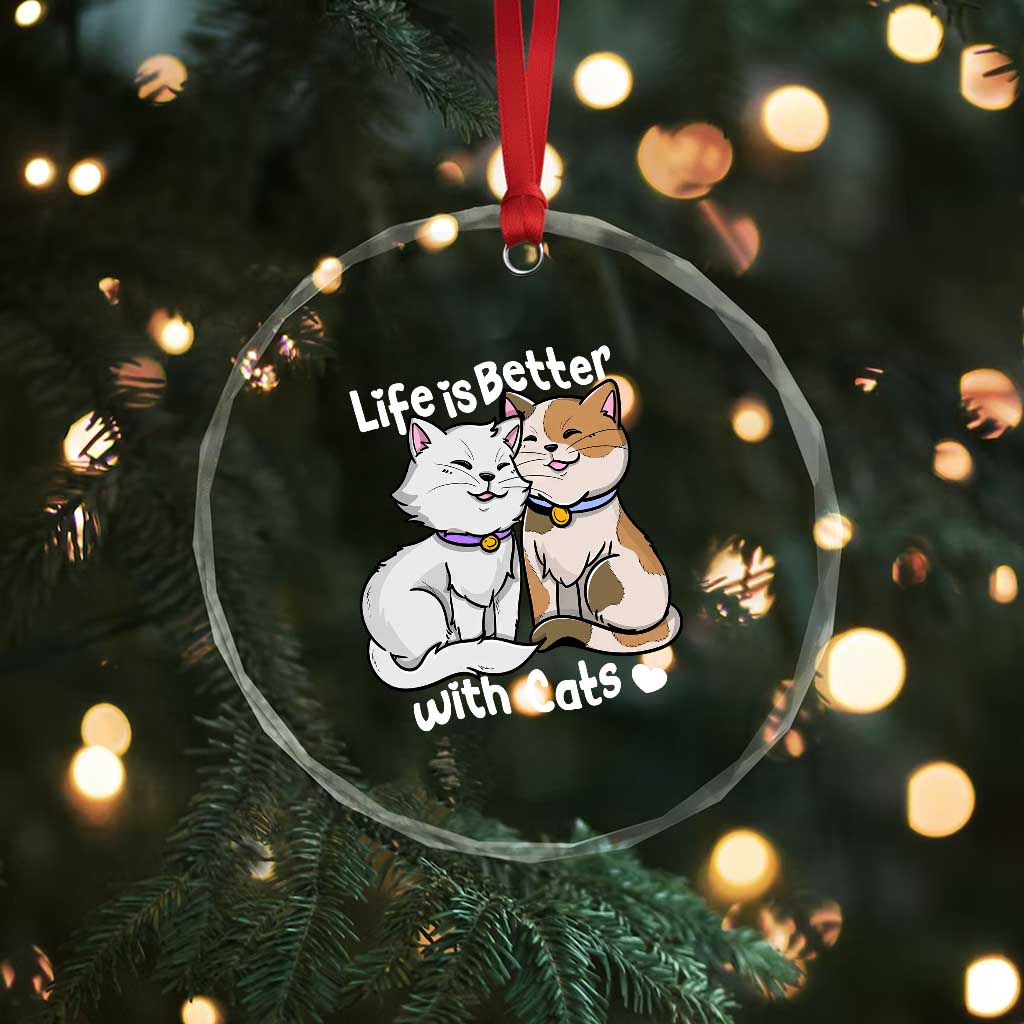 Cat Lover Crystal Glass Ornament Life Is Better With Cats Cute TS02