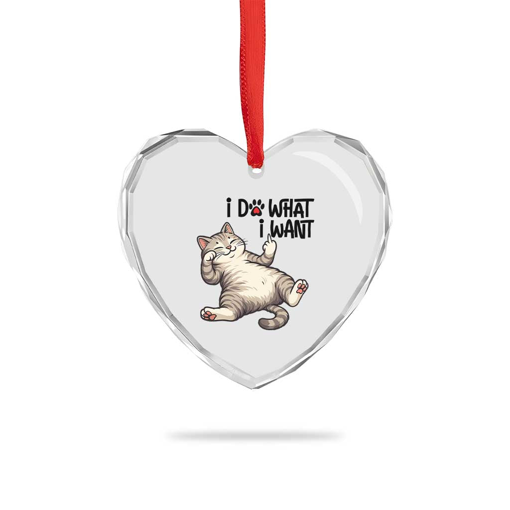 Cat Lover Heart Crystal Glass Ornament Funny I Do What I Want - Wonder Print Shop