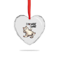 Cat Lover Heart Crystal Glass Ornament Funny I Do What I Want - Wonder Print Shop