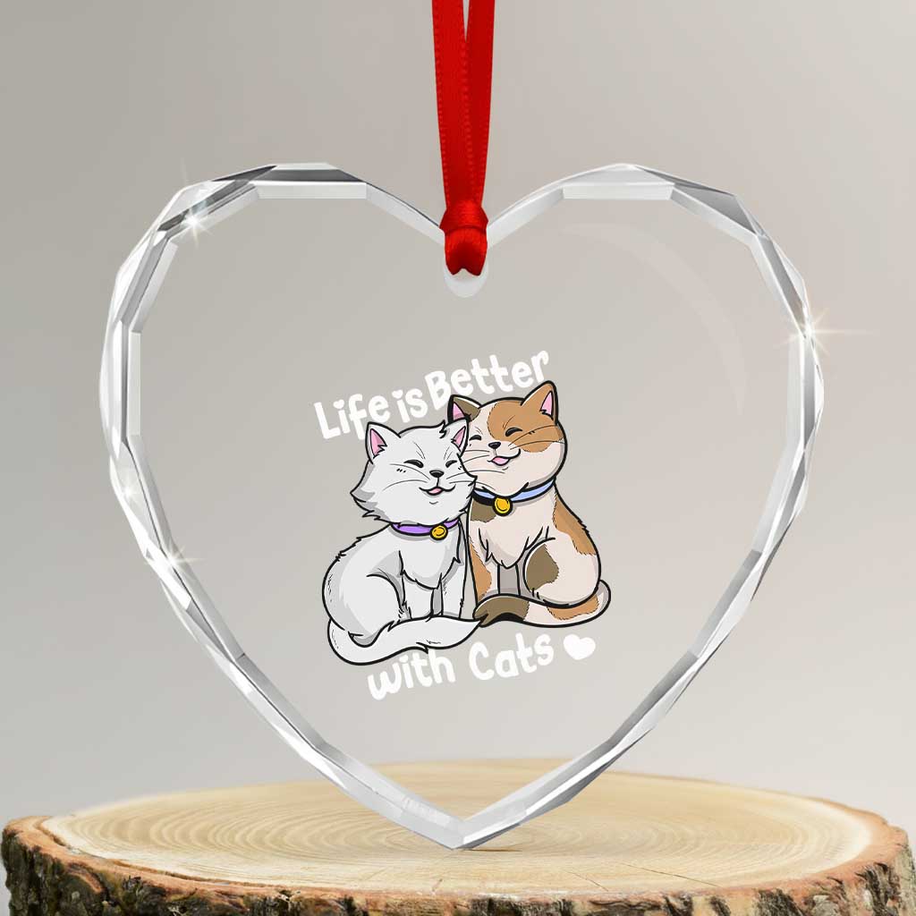 Cat Lover Heart Crystal Glass Ornament Life Is Better With Cats Cute - Wonder Print Shop