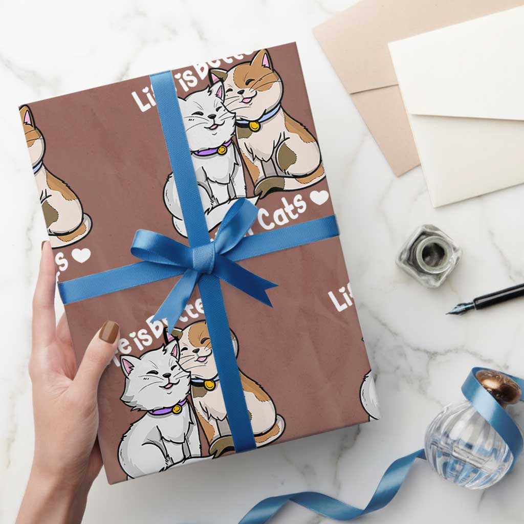 Cat Lover Wrapping Paper Roll Life Is Better With Cats Cute - Wonder Print Shop