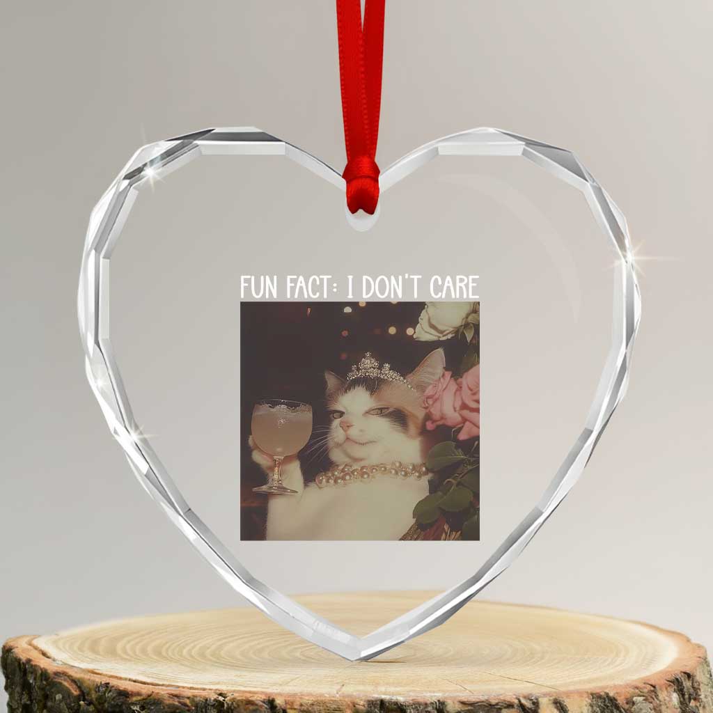 Cat Meme Heart Crystal Glass Ornament Fun Fact I Dont Care Funny Saying Quote - Wonder Print Shop