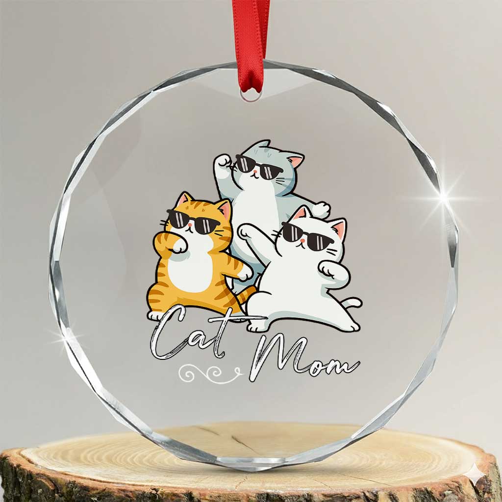 Cat Mom Crystal Glass Ornament Three Cool Cats with Sunglasses TS12