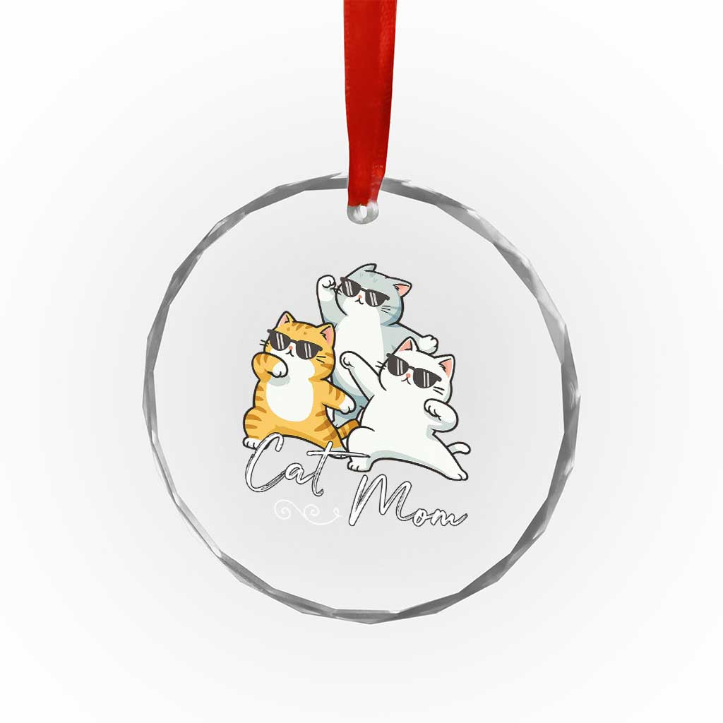 Cat Mom Crystal Glass Ornament Three Cool Cats with Sunglasses TS12